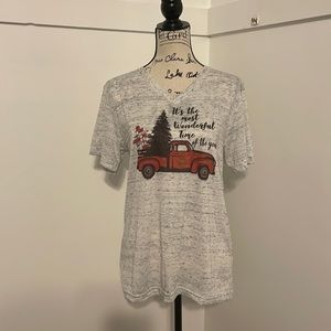Bella Canvas red truck Christmas shirt